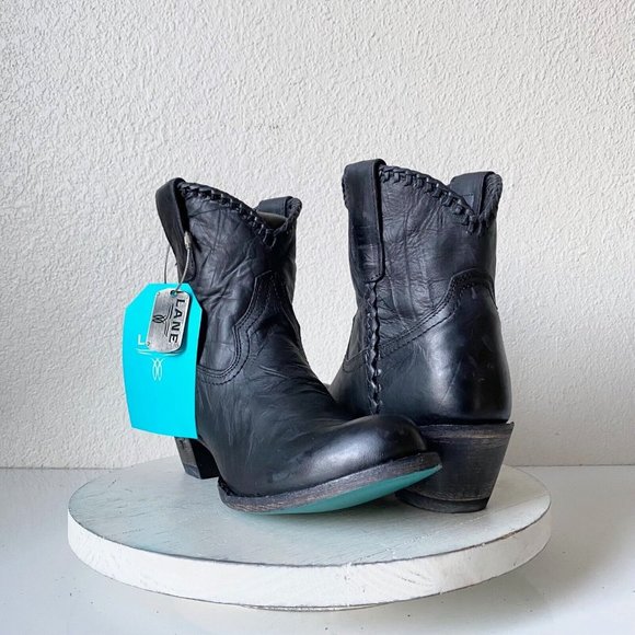 Lane Boots Shoes - NEW Lane PLAIN JANE Cowgirl Western Booties 7.5 Black Leather Cowboy Boots Ankle